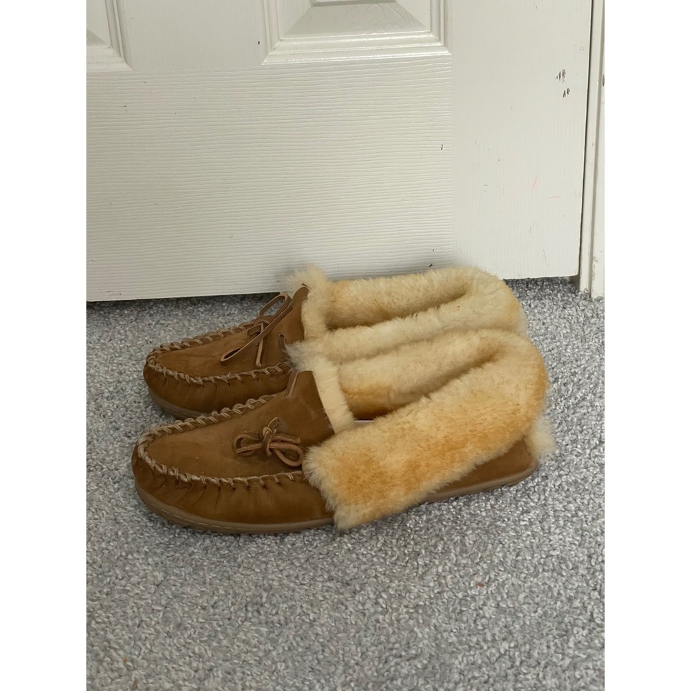 Free People LL Bean Wicked Good Moccasin Suede Shearling Slippers Brown Women 9